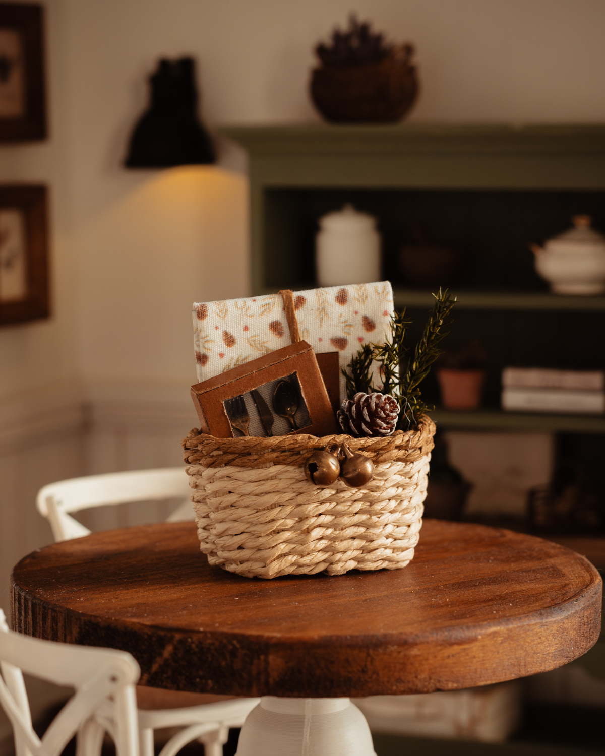 Cesta lote: mantel, cubiertos y decoración